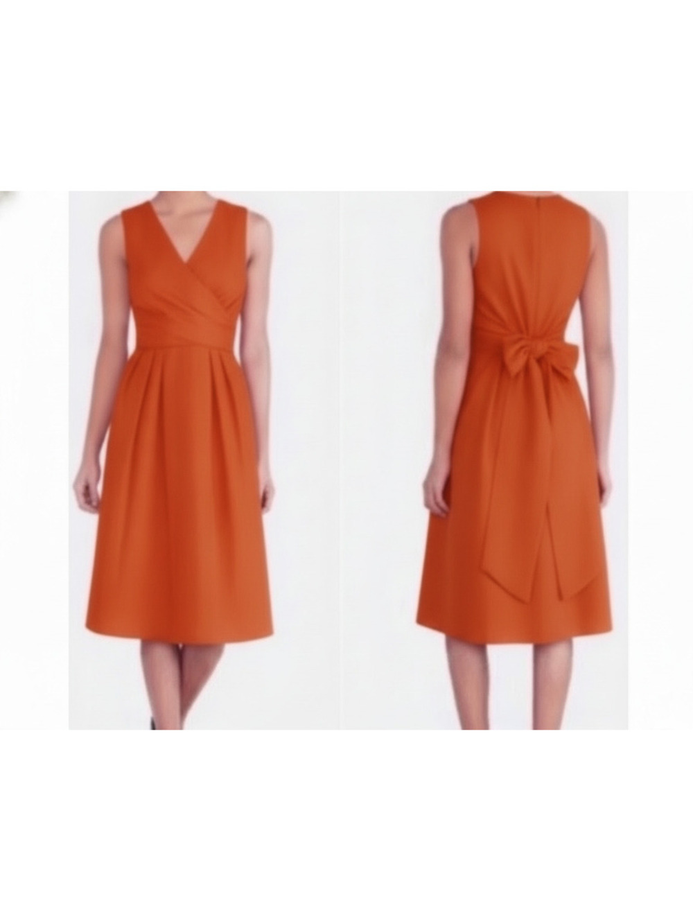 NWT J.Crew Orange Wrap Front Sleeveless Midi Dress Tie Back Bow Size 4
